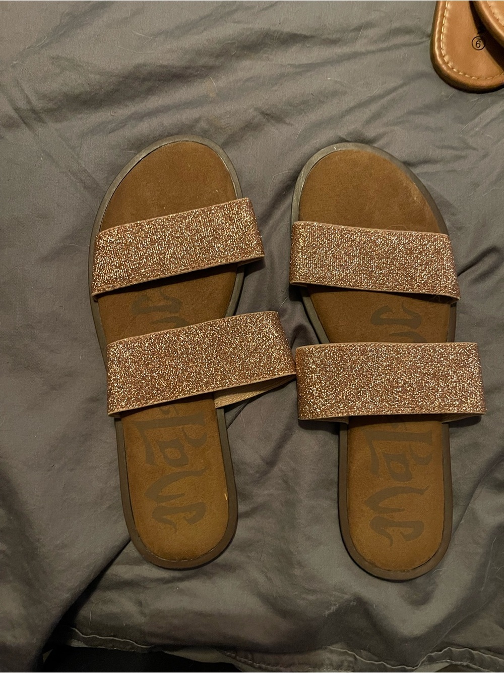 Glitter Double-Strap Slide Sandals - Rose Gold